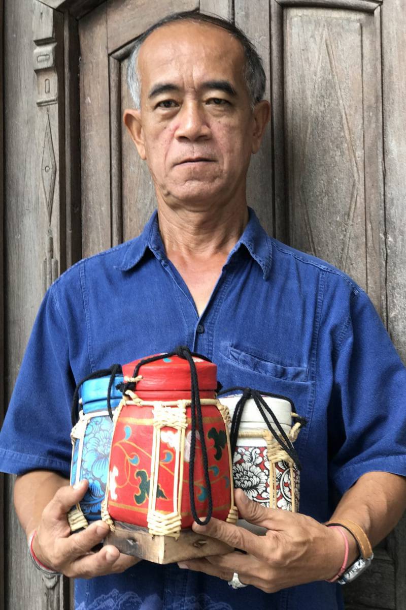 Thai artisan making a rice box Thai artisan making a rice box